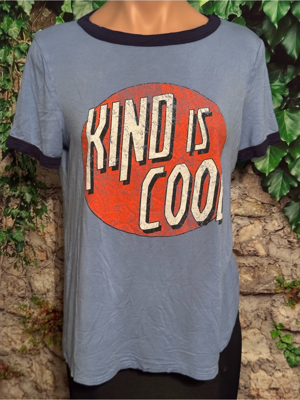 Retro! Kind Is Cool Graphic Ringer Tee - Blue with Orange Logo